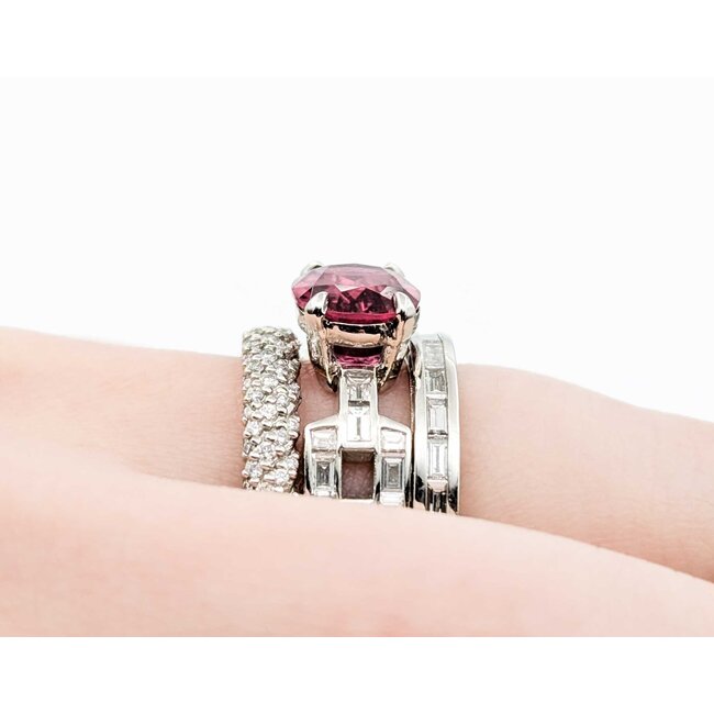 Ring Pave Cable & Channel Set 2.34ctw Round & Baguette Diamonds 2.01ct Rubellite Tourmaline 900pt 13mm Sz6.5 15.46g 225010099