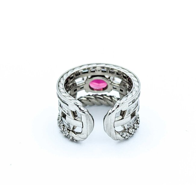Ring Pave Cable & Channel Set 2.34ctw Round & Baguette Diamonds 2.01ct Rubellite Tourmaline 900pt 13mm Sz6.5 15.46g 225010099