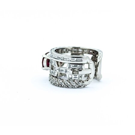 Ring Pave Cable & Channel Set 2.34ctw Round & Baguette Diamonds 2.01ct Rubellite Tourmaline 900pt 13mm Sz6.5 15.46g 225010099