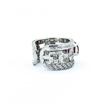 Ring Pave Cable & Channel Set 2.34ctw Round & Baguette Diamonds 2.01ct Rubellite Tourmaline 900pt 13mm Sz6.5 15.46g 225010099