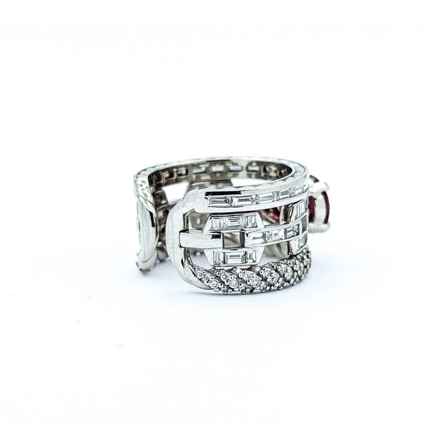 Ring Pave Cable & Channel Set 2.34ctw Round & Baguette Diamonds 2.01ct Rubellite Tourmaline 900pt 13mm Sz6.5 15.46g 225010099