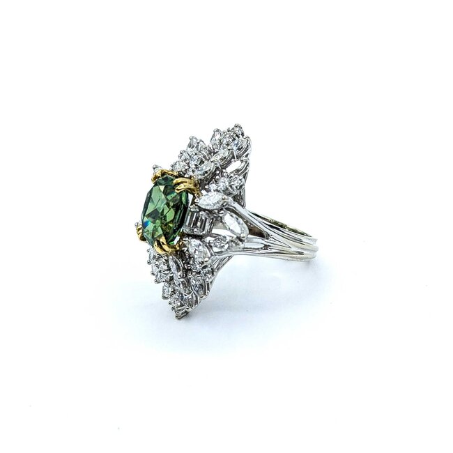 Ring Cocktail 3.82ctw Round, Marquise, Baguette Diamonds GIA 6.13ct Forest Green Demantoid Garnet 18kw 1.25x1" Sz6.5 11.58g 225010056