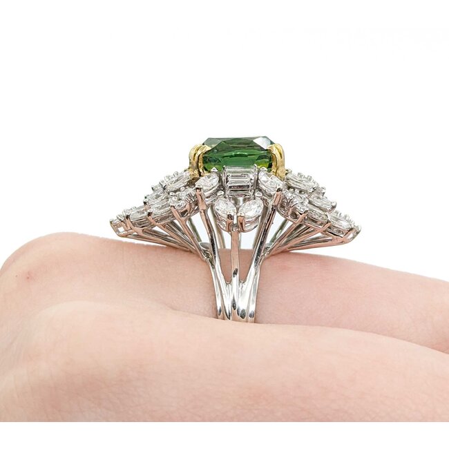 Ring Cocktail 3.82ctw Round, Marquise, Baguette Diamonds GIA 6.13ct Forest Green Demantoid Garnet 18kw 1.25x1" Sz6.5 11.58g 225010056