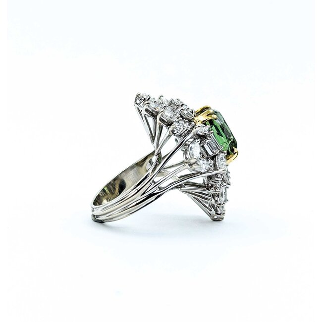 Ring Cocktail 3.82ctw Round, Marquise, Baguette Diamonds GIA 6.13ct Forest Green Demantoid Garnet 18kw 1.25x1" Sz6.5 11.58g 225010056