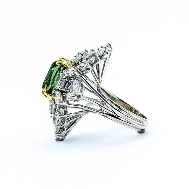 Ring Cocktail 3.82ctw Round, Marquise, Baguette Diamonds GIA 6.13ct Forest Green Demantoid Garnet 18kw 1.25x1" Sz6.5 11.58g 225010056