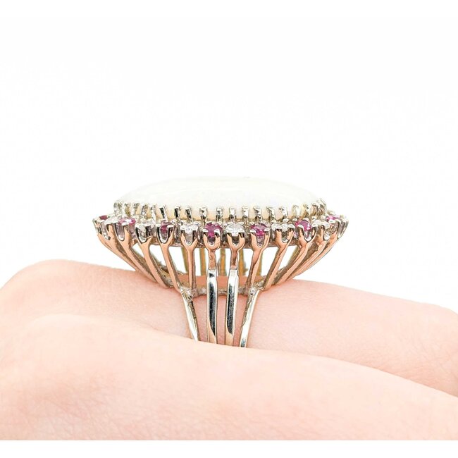 Ring Cocktail .42ctw Round Diamonds 13ct Cabochon Opal .40ctw Rubies 14kw 1.25x.9" Sz7 14.04g 225010052