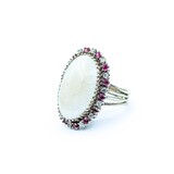  Ring Cocktail .42ctw Round Diamonds 13ct Cabochon Opal .40ctw Rubies 14kw 1.25x.9" Sz7 14.04g 225010052
