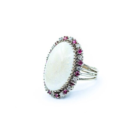 Ring Cocktail .42ctw Round Diamonds 13ct Cabochon Opal .40ctw Rubies 14kw 1.25x.9" Sz7 14.04g 225010052