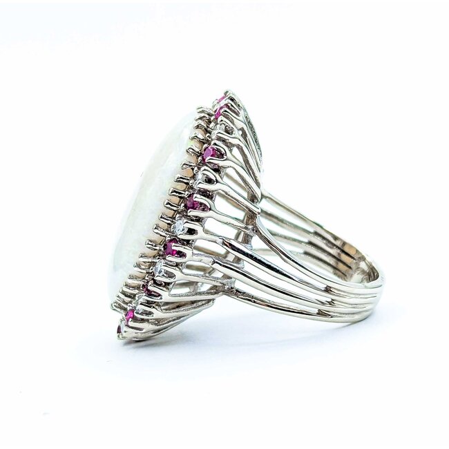 Ring Cocktail .42ctw Round Diamonds 13ct Cabochon Opal .40ctw Rubies 14kw 1.25x.9" Sz7 14.04g 225010052