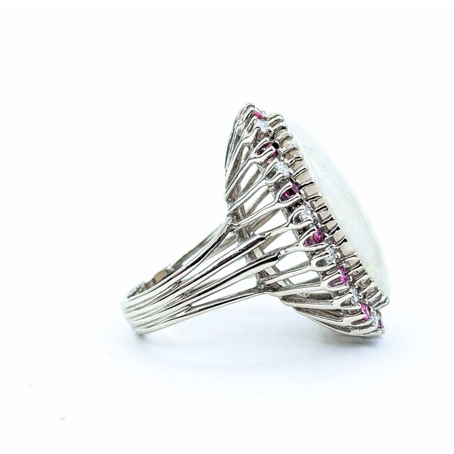 Ring Cocktail .42ctw Round Diamonds 13ct Cabochon Opal .40ctw Rubies 14kw 1.25x.9" Sz7 14.04g 225010052