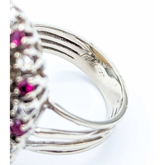Ring Cocktail .42ctw Round Diamonds 13ct Cabochon Opal .40ctw Rubies 14kw 1.25x.9" Sz7 14.04g 225010052