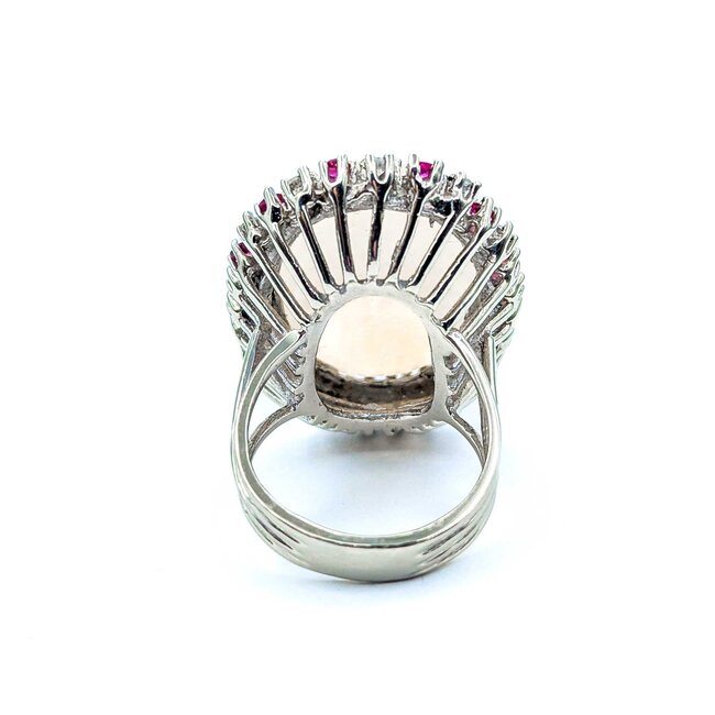 Ring Cocktail .42ctw Round Diamonds 13ct Cabochon Opal .40ctw Rubies 14kw 1.25x.9" Sz7 14.04g 225010052