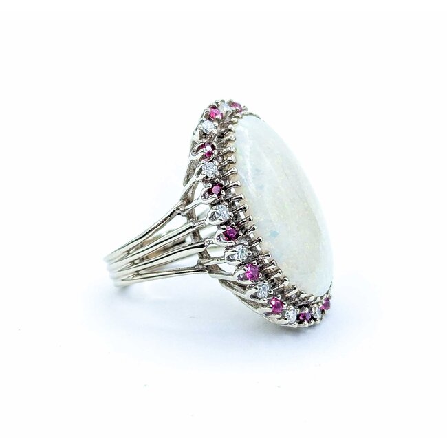Ring Cocktail .42ctw Round Diamonds 13ct Cabochon Opal .40ctw Rubies 14kw 1.25x.9" Sz7 14.04g 225010052