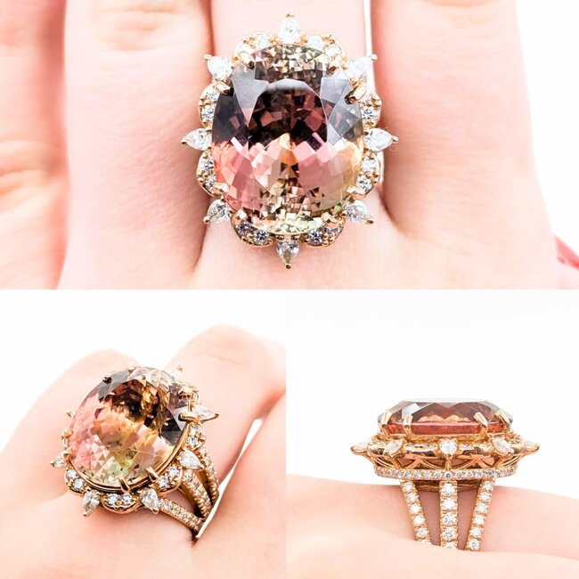 Ring Cocktail 2.00ctw Round & Marquise Diamonds 20ct Bi-Color (Yellow, Orange, Pink) Tourmaline 14kr 1.10x.95" Sz7.25 24.66g 225010053