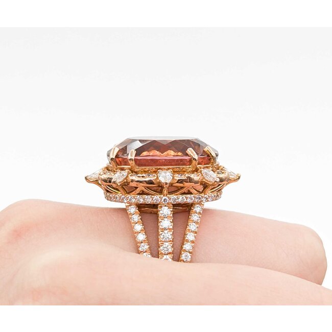 Ring Cocktail 2.00ctw Round & Marquise Diamonds 20ct Bi-Color (Yellow, Orange, Pink) Tourmaline 14kr 1.10x.95" Sz7.25 24.66g 225010053