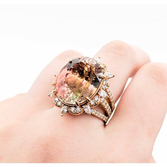 Ring Cocktail 2.00ctw Round & Marquise Diamonds 20ct Bi-Color (Yellow, Orange, Pink) Tourmaline 14kr 1.10x.95" Sz7.25 24.66g 225010053