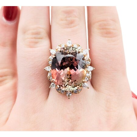 Ring Cocktail 2.00ctw Round & Marquise Diamonds 20ct Bi-Color (Yellow, Orange, Pink) Tourmaline 14kr 1.10x.95" Sz7.25 24.66g 225010053