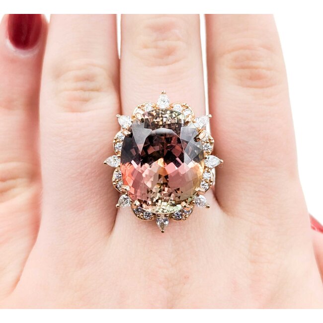 Ring Cocktail 2.00ctw Round & Marquise Diamonds 20ct Bi-Color (Yellow, Orange, Pink) Tourmaline 14kr 1.10x.95" Sz7.25 24.66g 225010053