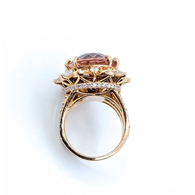 Ring Cocktail 2.00ctw Round & Marquise Diamonds 20ct Bi-Color (Yellow, Orange, Pink) Tourmaline 14kr 1.10x.95" Sz7.25 24.66g 225010053