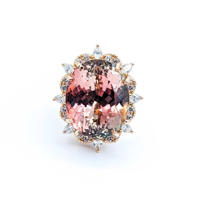 Ring Cocktail 2.00ctw Round & Marquise Diamonds 20ct Bi-Color (Yellow, Orange, Pink) Tourmaline 14kr 1.10x.95" Sz7.25 24.66g 225010053