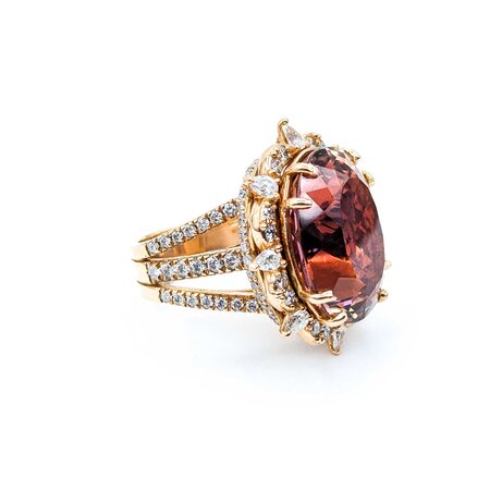 Ring Cocktail 2.00ctw Round & Marquise Diamonds 20ct Bi-Color (Yellow, Orange, Pink) Tourmaline 14kr 1.10x.95" Sz7.25 24.66g 225010053