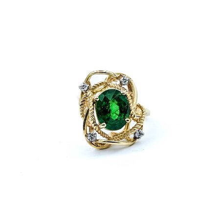 Ring Nest Knot .12ctw Round Diamonds 3.02ct Tsavorite Garnet 14ky Sz7 5.43g 225010107