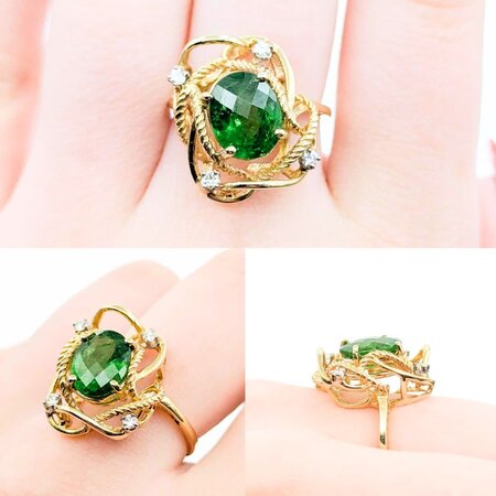 Ring Nest Knot .12ctw Round Diamonds 3.02ct Tsavorite Garnet 14ky Sz7 5.43g 225010107