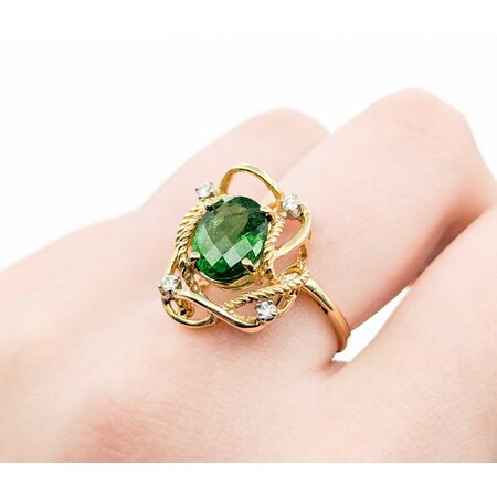 Ring Nest Knot .12ctw Round Diamonds 3.02ct Tsavorite Garnet 14ky Sz7 5.43g 225010107