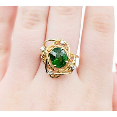 Ring Nest Knot .12ctw Round Diamonds 3.02ct Tsavorite Garnet 14ky Sz7 5.43g 225010107