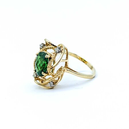 Ring Nest Knot .12ctw Round Diamonds 3.02ct Tsavorite Garnet 14ky Sz7 5.43g 225010107