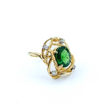 Ring Nest Knot .12ctw Round Diamonds 3.02ct Tsavorite Garnet 14ky Sz7 5.43g 225010107