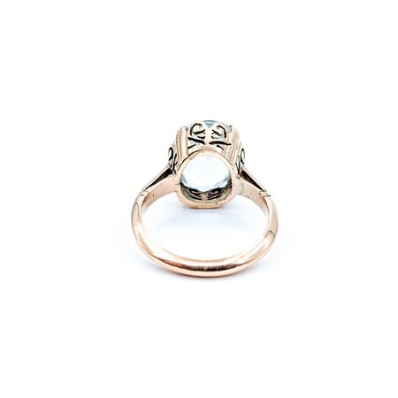 Ring Mid-Century Heart Filigree 12.2x10mm Aquamarine 9ky Sz6 3.92g 125020007
