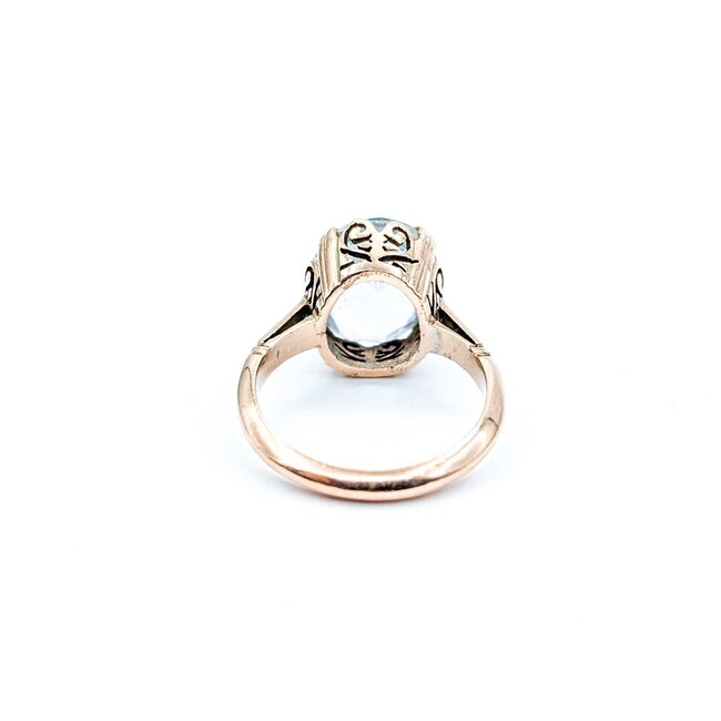 Ring Mid-Century Heart Filigree 12.2x10mm Aquamarine 9ky Sz6 3.92g 125020007