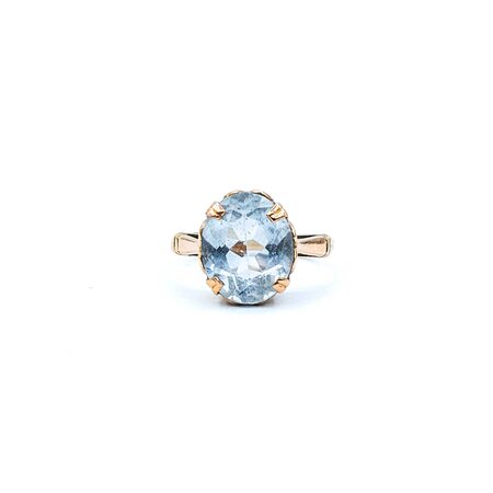 Ring Mid-Century Heart Filigree 12.2x10mm Aquamarine 9ky Sz6 3.92g 125020007