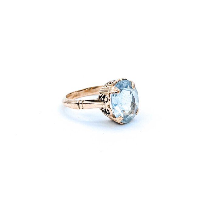 Ring Mid-Century Heart Filigree 12.2x10mm Aquamarine 9ky Sz6 3.92g 125020007