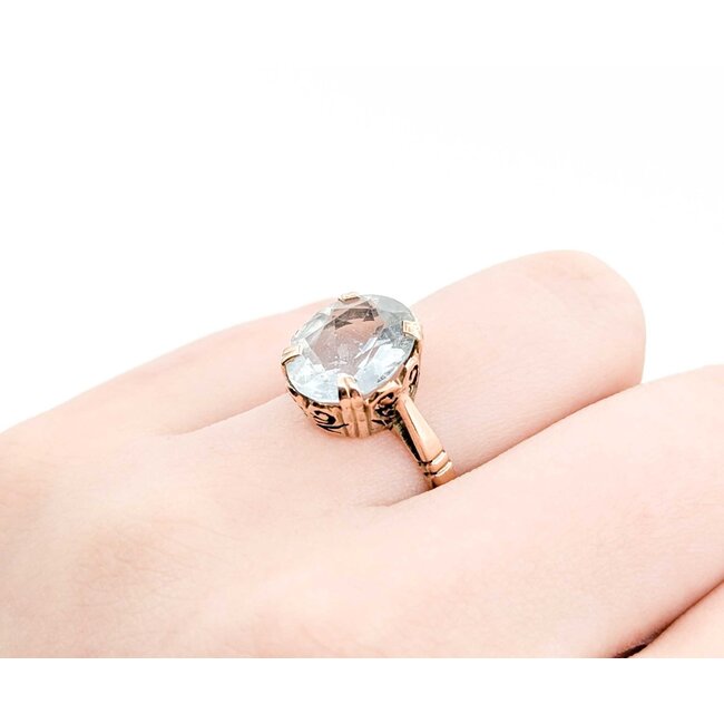 Ring Mid-Century Heart Filigree 12.2x10mm Aquamarine 9ky Sz6 3.92g 125020007