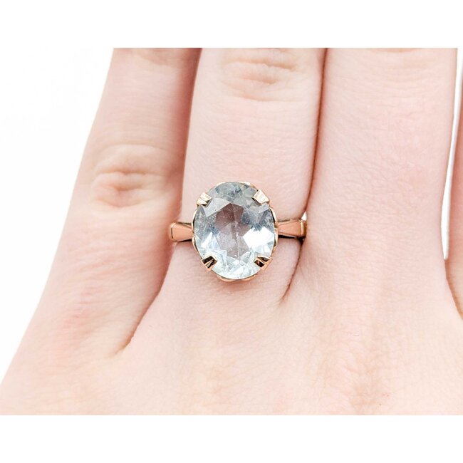 Ring Mid-Century Heart Filigree 12.2x10mm Aquamarine 9ky Sz6 3.92g 125020007