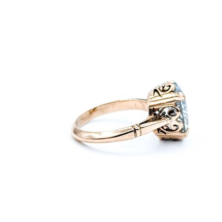Ring Mid-Century Heart Filigree 12.2x10mm Aquamarine 9ky Sz6 3.92g 125020007