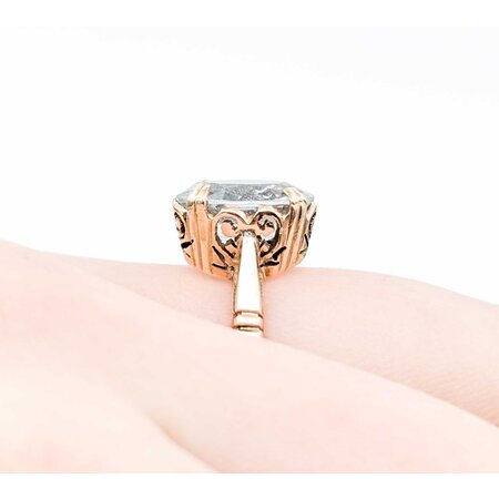 Ring Mid-Century Heart Filigree 12.2x10mm Aquamarine 9ky Sz6 3.92g 125020007
