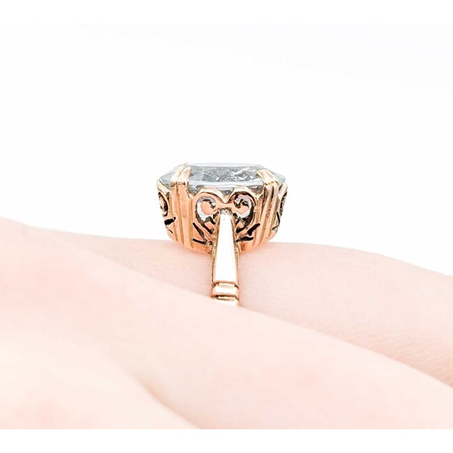 Ring Mid-Century Heart Filigree 12.2x10mm Aquamarine 9ky Sz6 3.92g 125020007