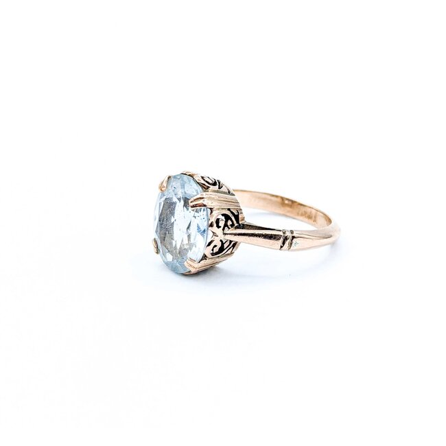 Ring Mid-Century Heart Filigree 12.2x10mm Aquamarine 9ky Sz6 3.92g 125020007