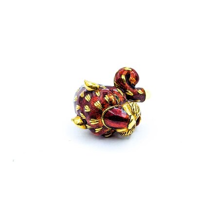 Ring Leopard Red Enamel & Emerald Eyes 18ky 15x18mm Sz8 19.1g 225010109