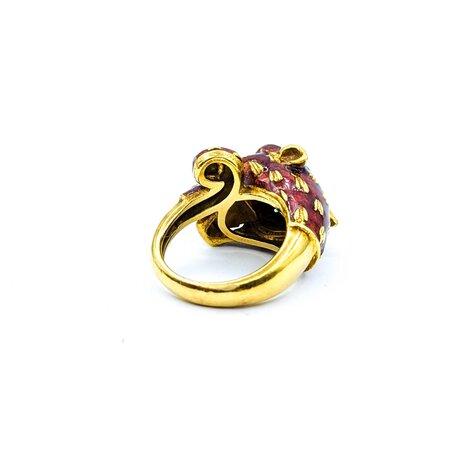 Ring Leopard Red Enamel & Emerald Eyes 18ky 15x18mm Sz8 19.1g 225010109
