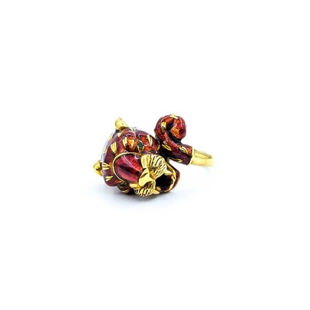 Ring Leopard Red Enamel & Emerald Eyes 18ky 15x18mm Sz8 19.1g 225010109