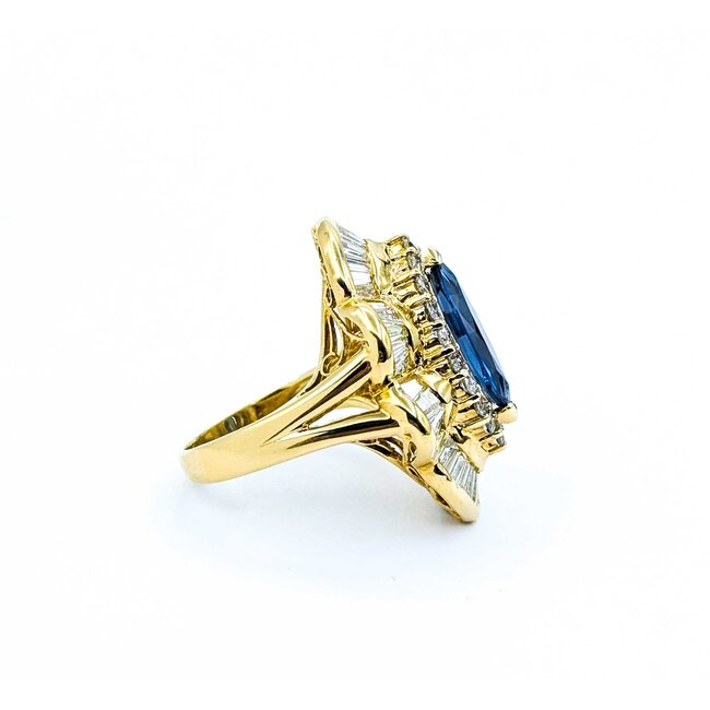 Ring Channel & Prong Set Double Halo 2.70ctw Round & Baguette Diamonds 2.16ct Blue GIA Sapphire 14ky Sz7 13.8g 225010105