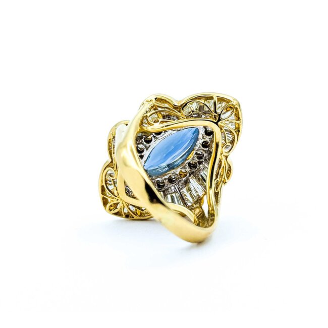 Ring Channel & Prong Set Double Halo 2.70ctw Round & Baguette Diamonds 2.16ct Blue GIA Sapphire 14ky Sz7 13.8g 225010105