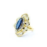  Ring Channel & Prong Set Double Halo 2.70ctw Round & Baguette Diamonds 2.16ct Blue GIA Sapphire 14ky Sz7 13.8g 225010105