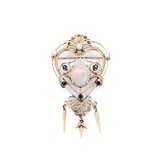  Brooch Heart, Crown, Spikes 7.50ct Opal 1.00ctw Sapphires 14ky 3x2.75" 15.52g 225010087