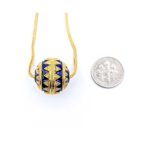 Necklace Blue Enamel Bead Wheat Chain 22ky 19mm 18" 25.1g 225010126