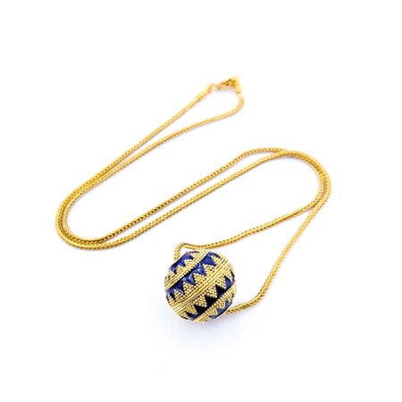 Necklace Blue Enamel Bead Wheat Chain 22ky 19mm 18" 25.1g 225010126